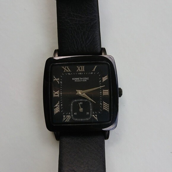 KENNETH COLE REACTION KC2455 BLACK LEATHER BAND BLACK TONE watch - Picture 1 of 7